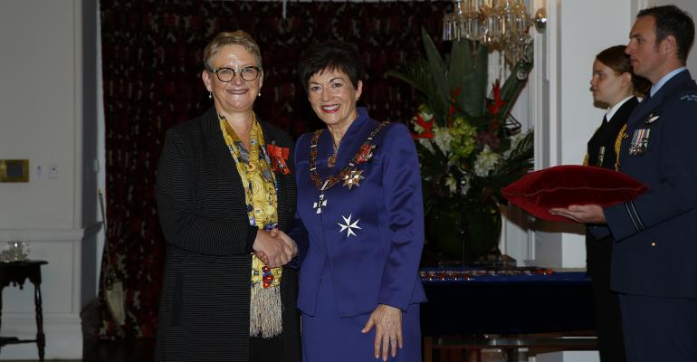 Hero image Sally with Dame Patsy Reddy at her MNZM investiture May 2018. 0